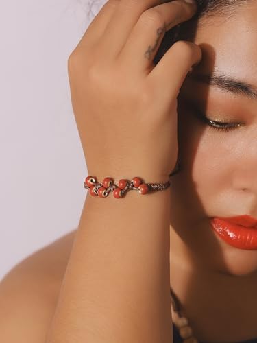 Bohemian Red Ceramic Bead Leather Bracelet