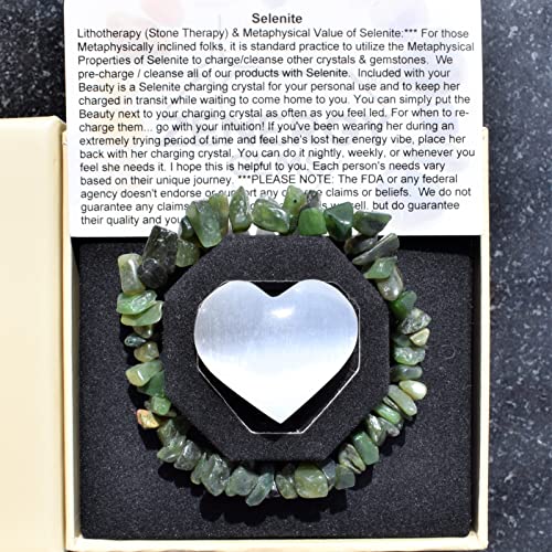 Premium Inca Jade Chip Bracelet with Selenite Crystal