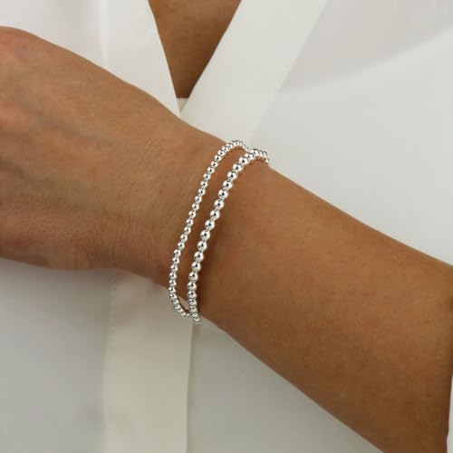 Elegant Silver Stretch Beaded Bracelets for Women