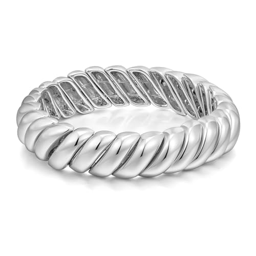 FAMARINE Silver Stretchable Chunky Bangle Bracelet