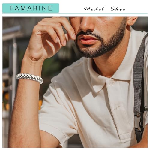 FAMARINE Silver Stretchable Chunky Bangle Bracelet