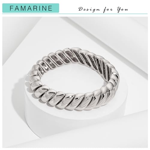 FAMARINE Silver Stretchable Chunky Bangle Bracelet
