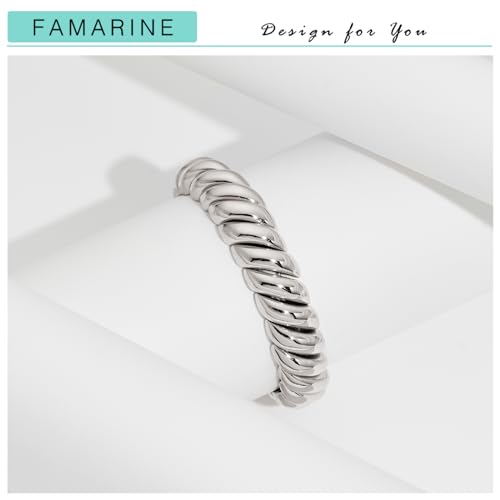 FAMARINE Silver Stretchable Chunky Bangle Bracelet