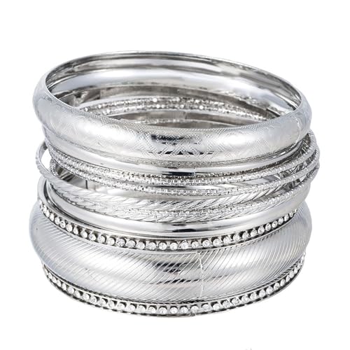 Boho Silver Bangles Bracelet Set for Women
