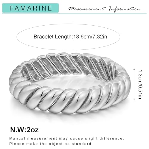 FAMARINE Silver Stretchable Chunky Bangle Bracelet