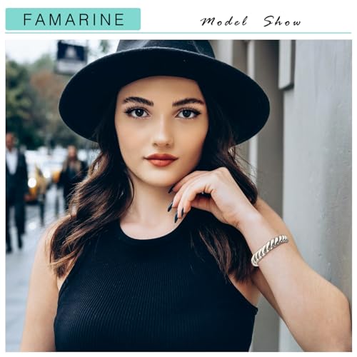 FAMARINE Silver Stretchable Chunky Bangle Bracelet