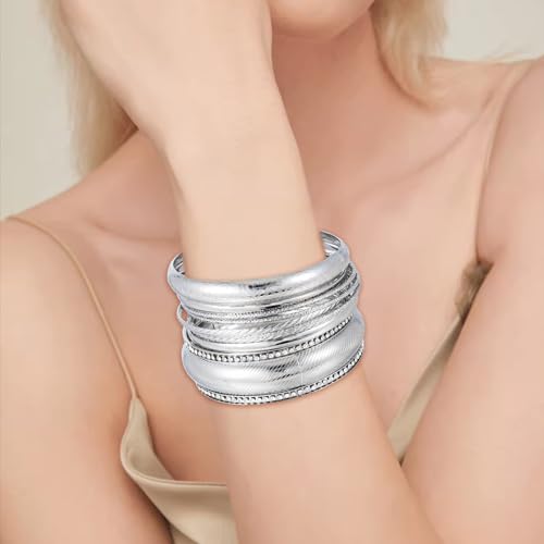 Boho Silver Bangles Bracelet Set for Women