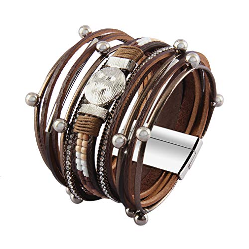 Handmade Boho Leather Wrap Bracelet with Baroque Pearls