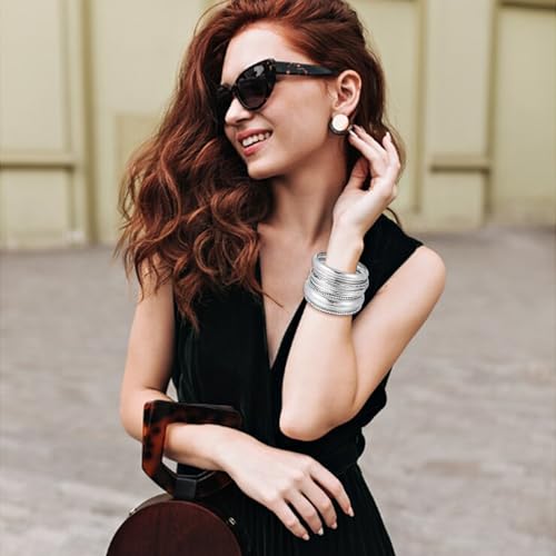Boho Silver Bangles Bracelet Set for Women