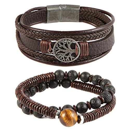 Moroccan Tree of Life Leather Bracelet with Stones