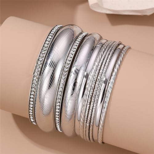 Boho Silver Bangles Bracelet Set for Women