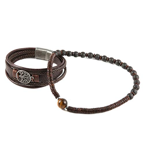 Moroccan Tree of Life Leather Bracelet with Stones