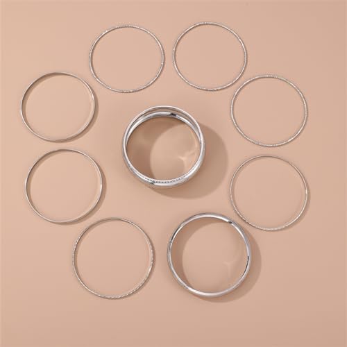 Boho Silver Bangles Bracelet Set for Women