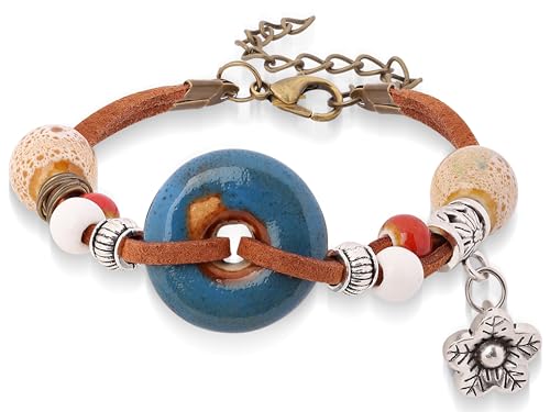 Bohemian Flower Charm Leather Bracelet for Women