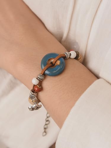 Bohemian Flower Charm Leather Bracelet for Women