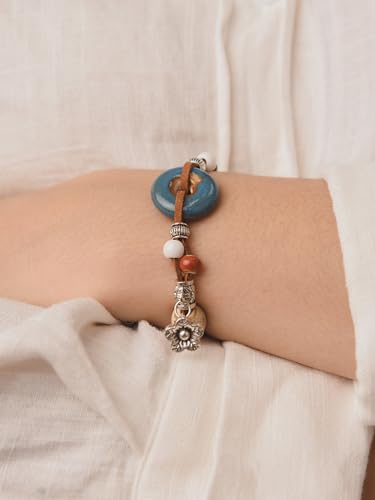 Bohemian Flower Charm Leather Bracelet for Women