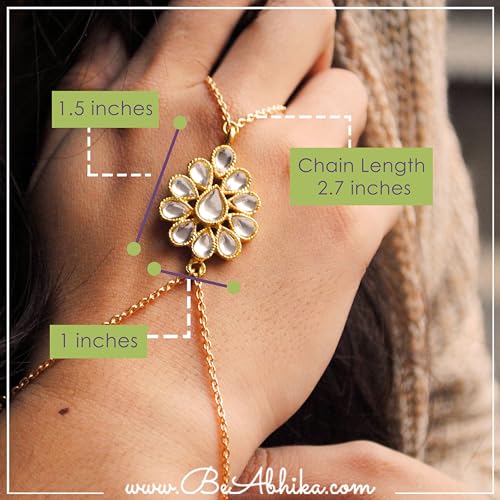Golden Floral Kundan Hathphool Bracelet - Handmade Jewelry