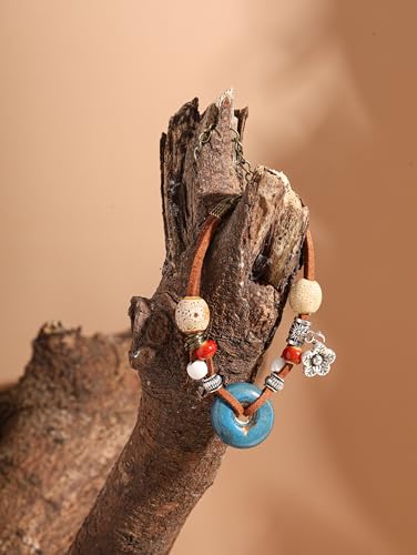 Bohemian Flower Charm Leather Bracelet for Women