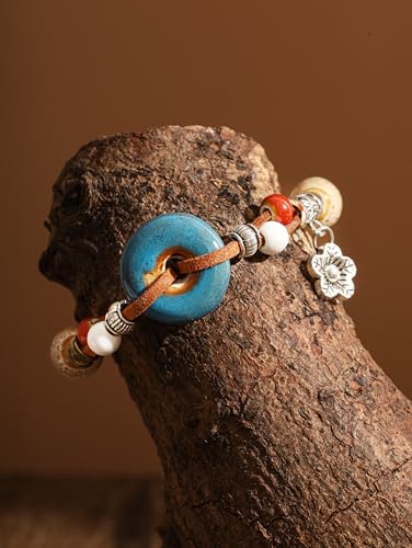 Bohemian Flower Charm Leather Bracelet for Women