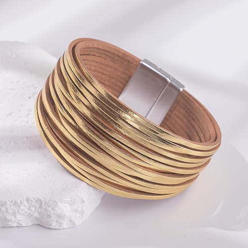 Boho Gold Leather Wrap Stackable Bracelets