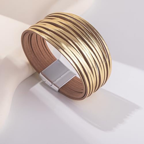 Boho Gold Leather Wrap Stackable Bracelets