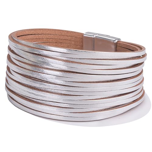 Shiny Boho Leather Wrap Stackable Bracelet for Women