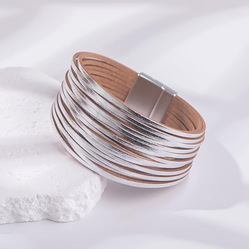 Shiny Boho Leather Wrap Stackable Bracelet for Women