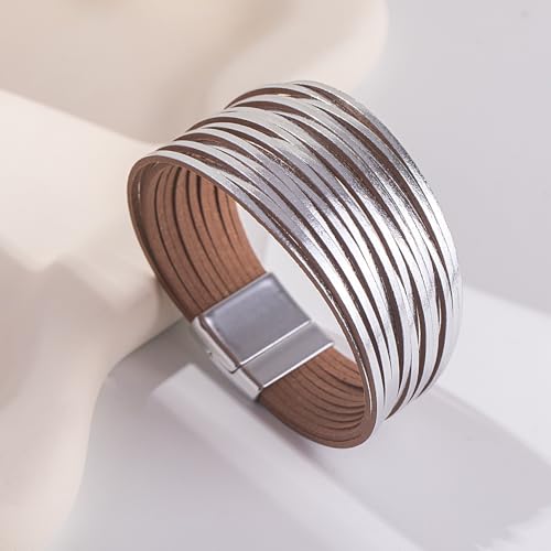 Shiny Boho Leather Wrap Stackable Bracelet for Women