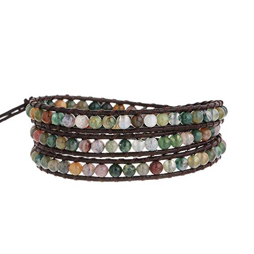 Handmade Indian Agate Leather Wrap Bracelet