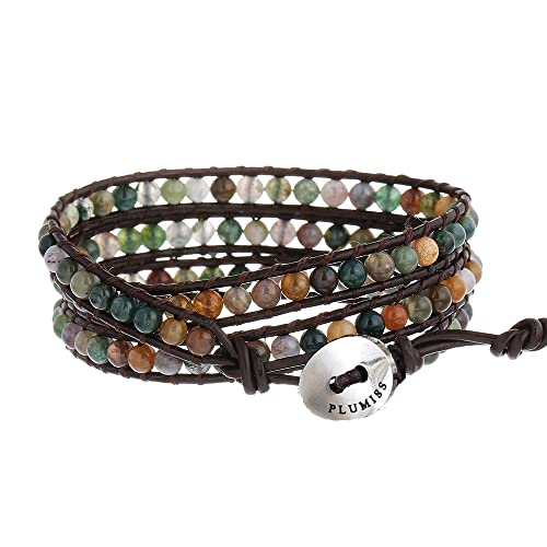 Handmade 3-Wrap Indian Agate Leather Bracelet