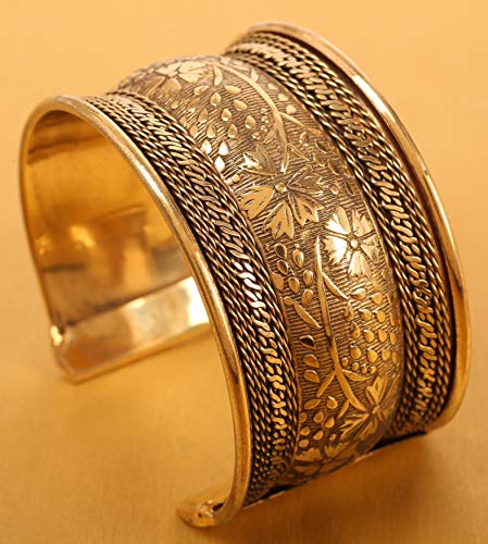 Majestic Floral Handcrafted Brass Bracelet for Women