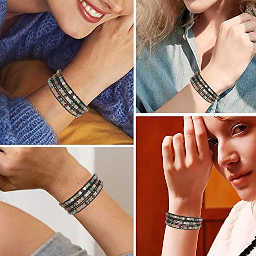 Handmade 3-Wrap Indian Agate Leather Bracelet