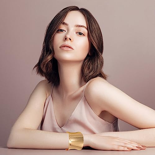 Gold Cuff Bangle Bracelets for Women - Set of 2