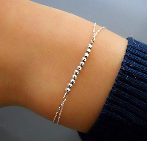 Handmade Sterling Silver Beaded Bar Bracelet