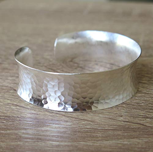 Handmade Hammered Sterling Silver Wide Cuff Bracelet