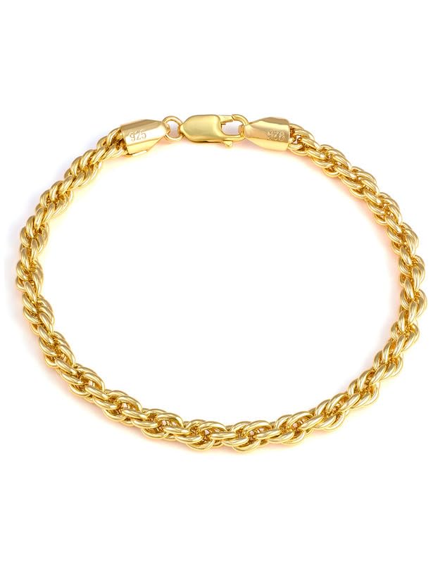 18K Gold Diamond-Cut Rope Chain Bracelet