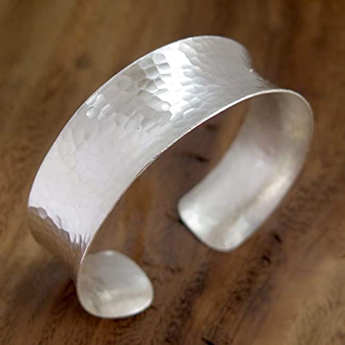 Handmade Hammered Sterling Silver Wide Cuff Bracelet