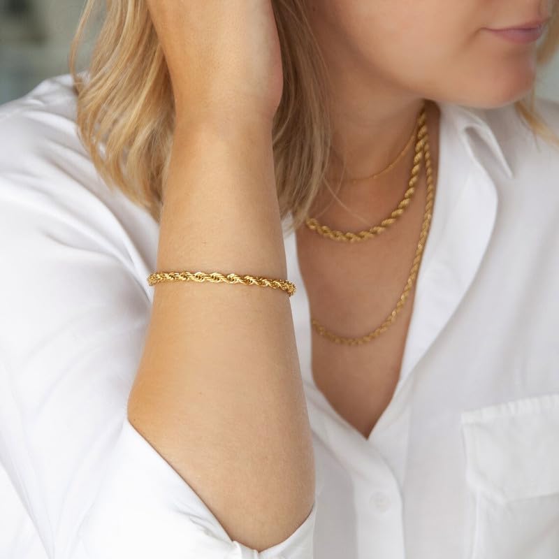 18K Gold Diamond-Cut Rope Chain Bracelet