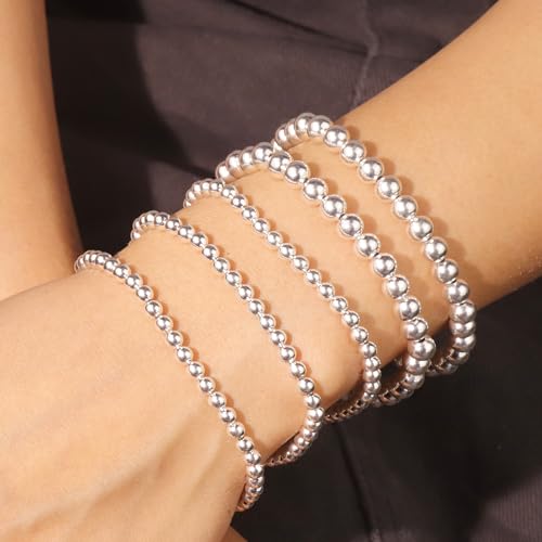 Silver Bead Stretchable Bracelets for Women