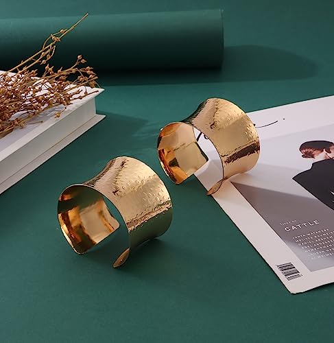 Gold Cuff Bangle Bracelets for Women - Set of 2