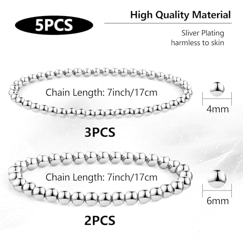 Silver Bead Stretchable Bracelets for Women
