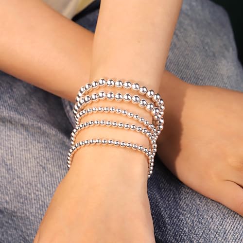 Silver Bead Stretchable Bracelets for Women