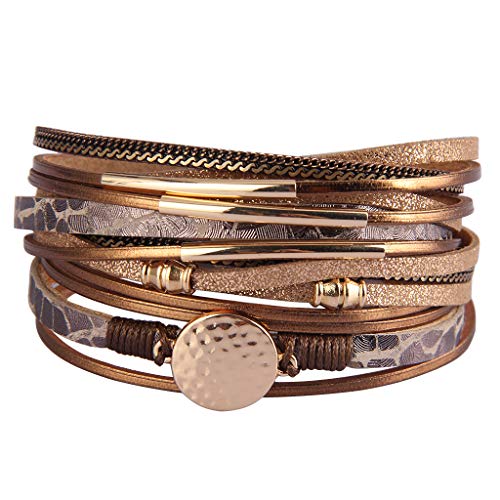 Moroccan Leather Wrap Bracelet with Gold Crescent Cuff