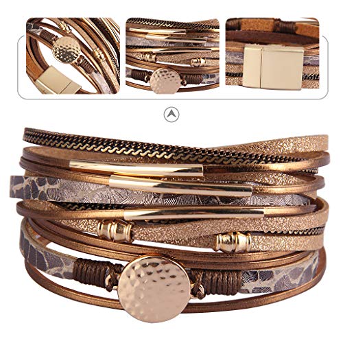 Bohemian Leather Wrap Bracelet with Goldplated Cuff