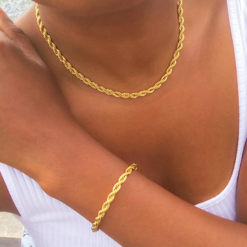 18K Gold Diamond-Cut Rope Chain Bracelet