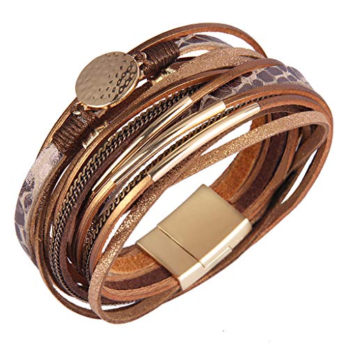 Bohemian Leather Wrap Bracelet with Goldplated Cuff