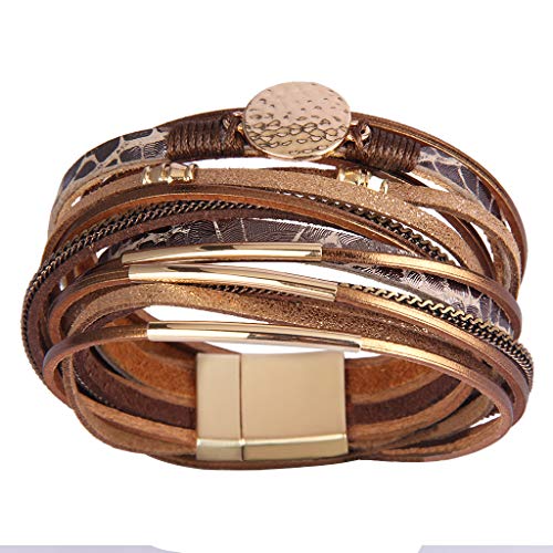 Bohemian Leather Wrap Bracelet with Goldplated Cuff