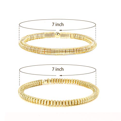 Dainty 14K Gold Beaded Bracelets Set for Women