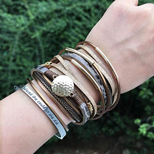 Bohemian Leather Wrap Bracelet with Goldplated Cuff