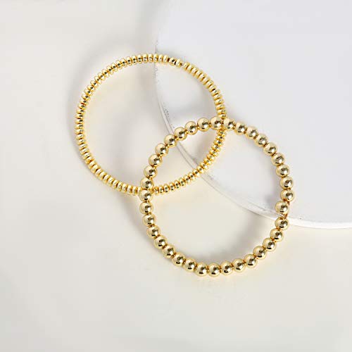 Dainty 14K Gold Beaded Bracelets Set for Women